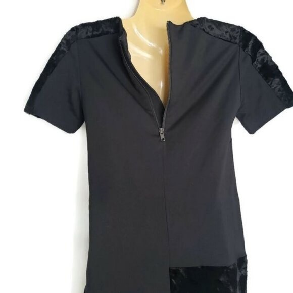 French Connection Black Dress with Velvety Contrast Women's‎ Size 2 - Picture 7 of 8
